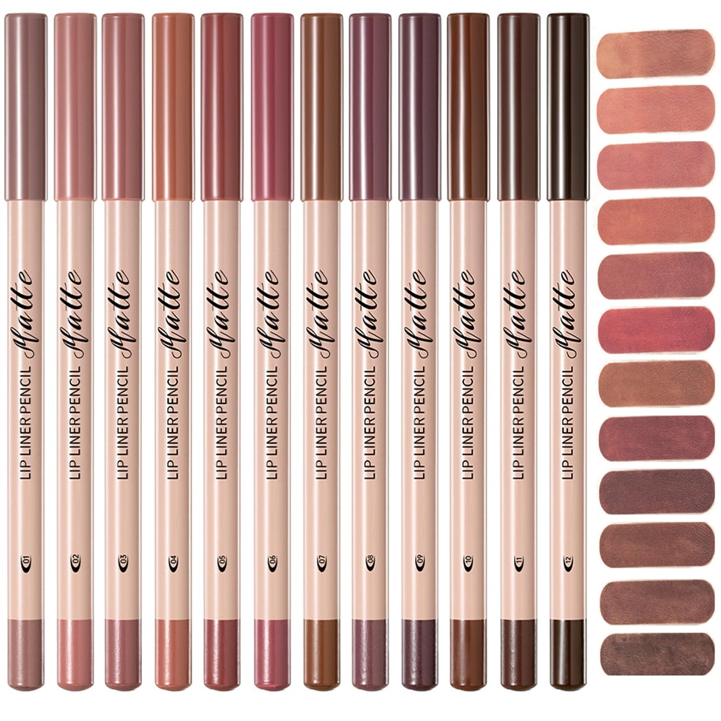 Aseawave Matte Lip Liner Set, 12 Colors Brown Tone Natural Lip Makeup, Ultra Fine Lip Liner & Eyeliner Set, Creamy, Long Lasting, High Pigmented Pencil, Various Shades of Brown