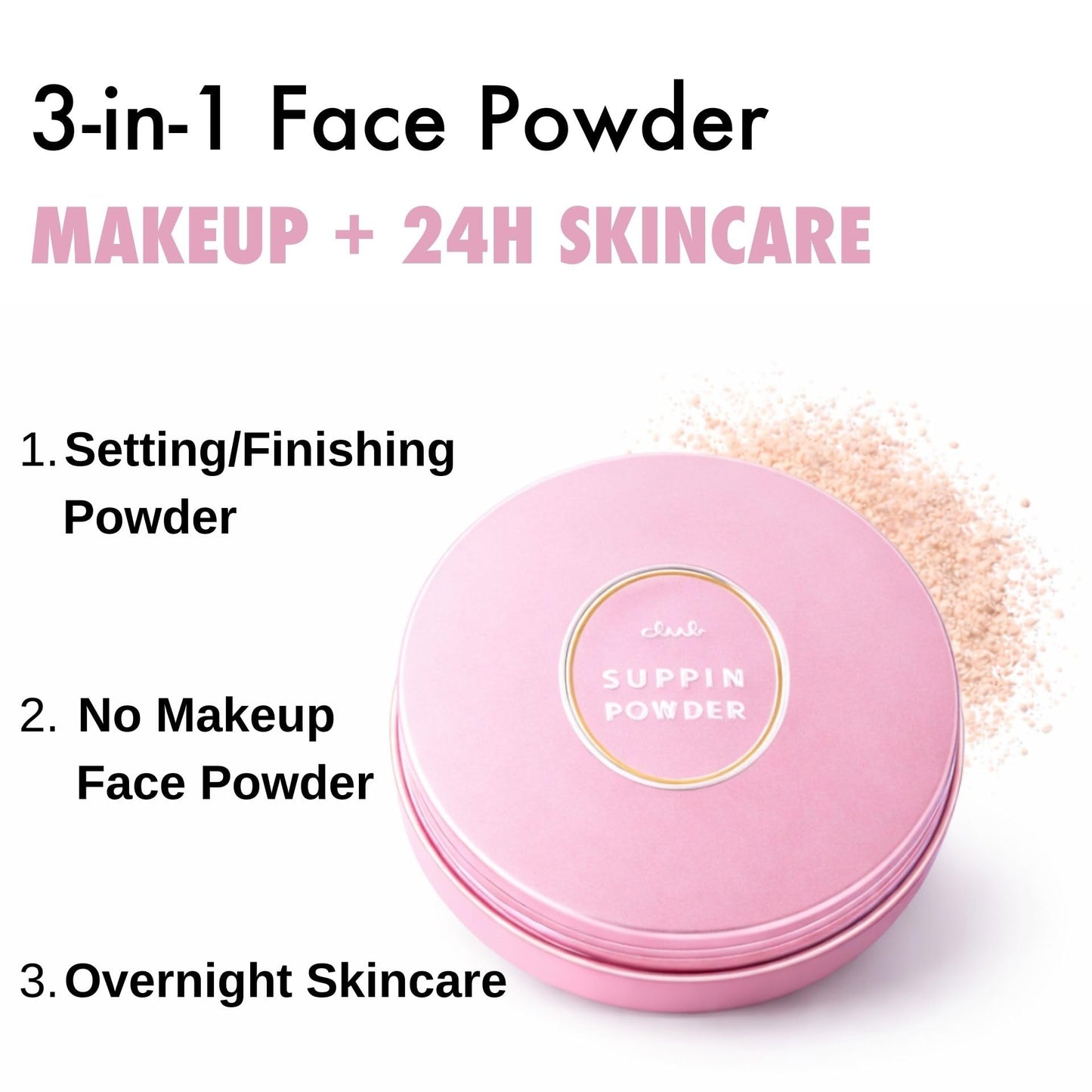 Club Suppin Translucent Setting Powder Foundation, Loose Pressed Powder, Makeup Setting Powder & Finishing Powder for Face with Shea Butter, Amino Acid& Aloe, Overnight Japanese Skincare, PASTEL ROSE