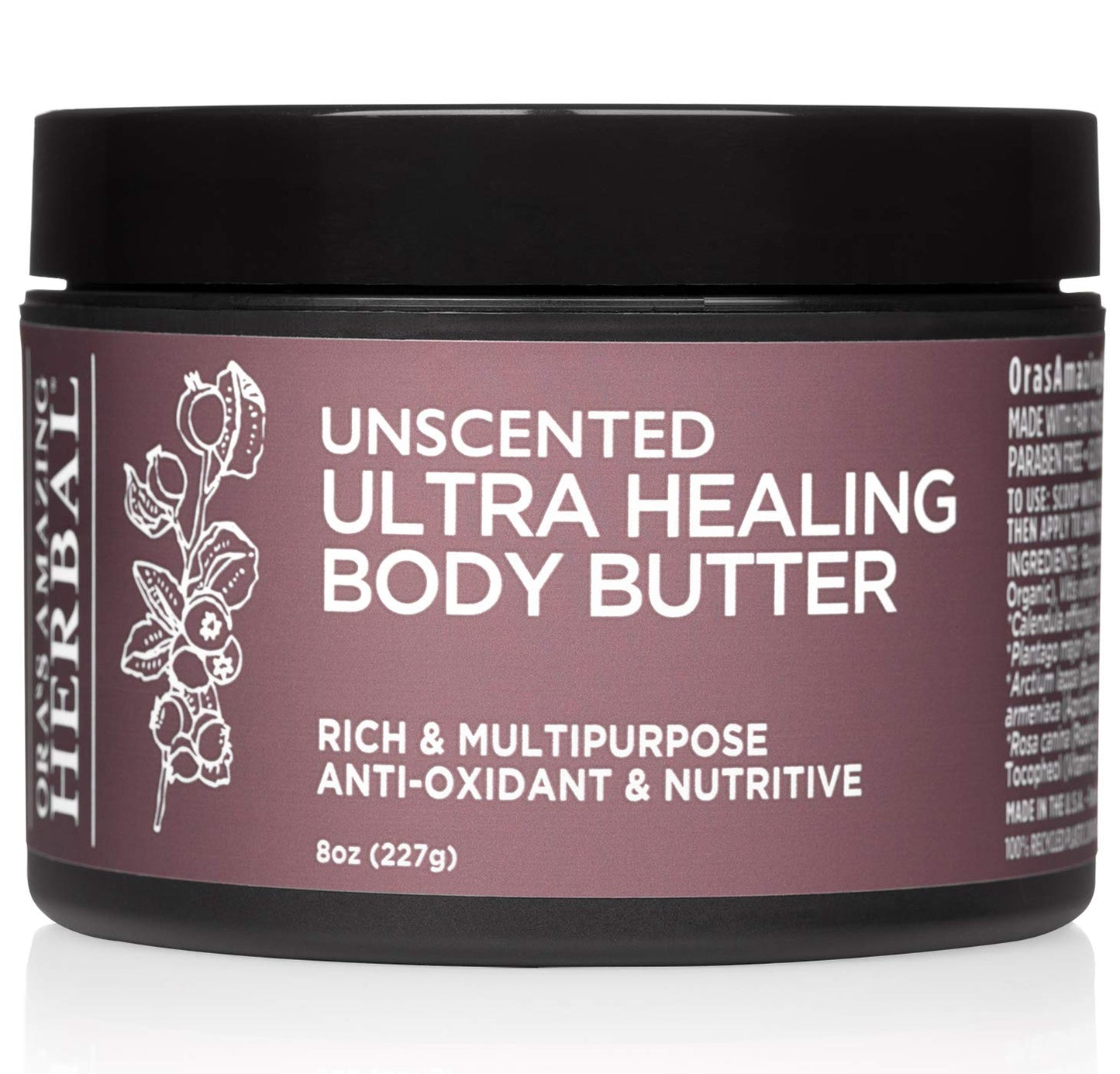 Ora's Amazing Herbal Ultra Healing Body Butter, Intensive Unscented Moisturizer For Dry Skin, Fragrance Free Skin Cream, 8 oz Large
