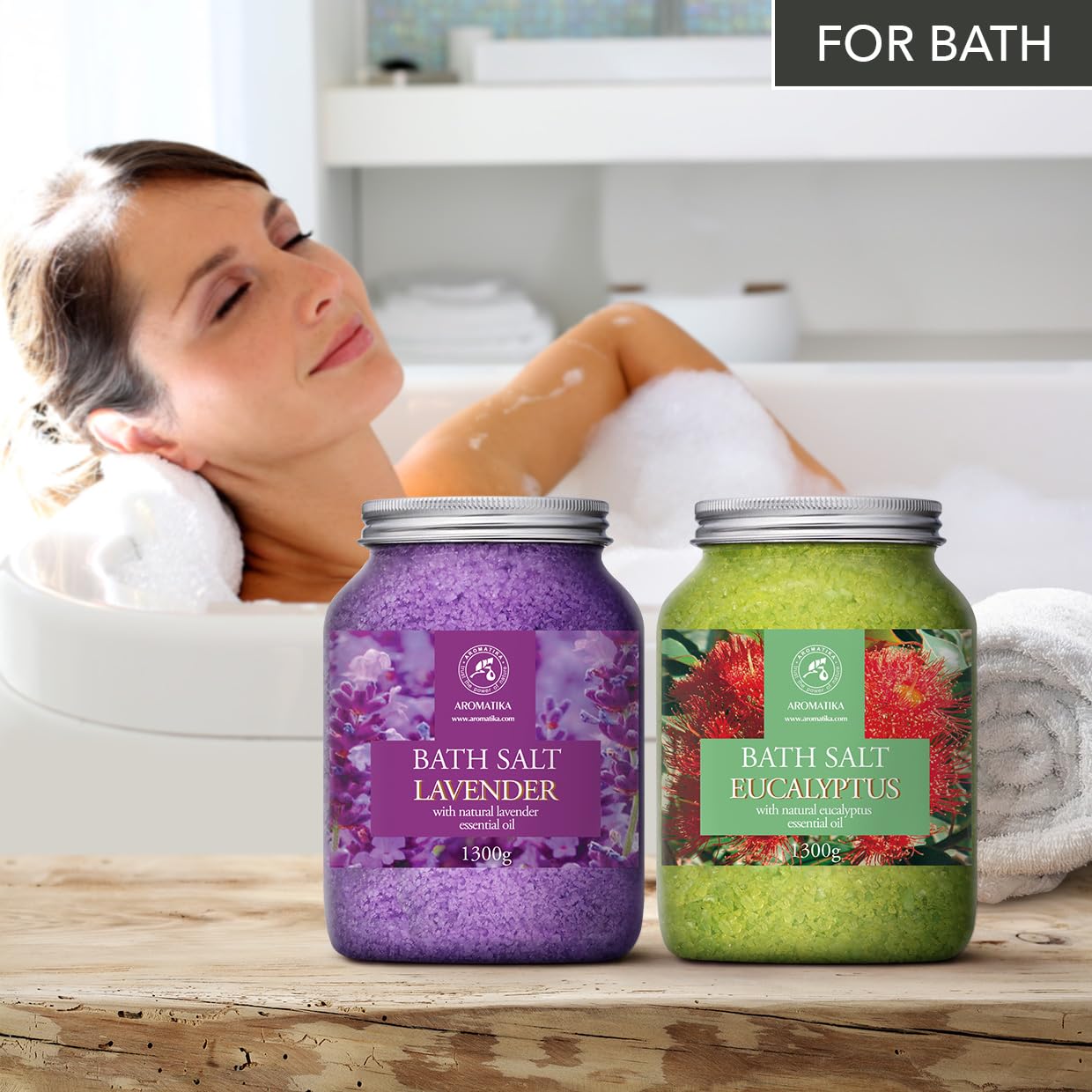 Bath Sea Salt Set 2х46Oz - Lavender & Eucalyptus - Natural Lavender Essential Oil - Eucalyptus Essential Oil - Aromatherapy - Relaxing - Calming - Body Care - Beauty - Bathing - Spa
