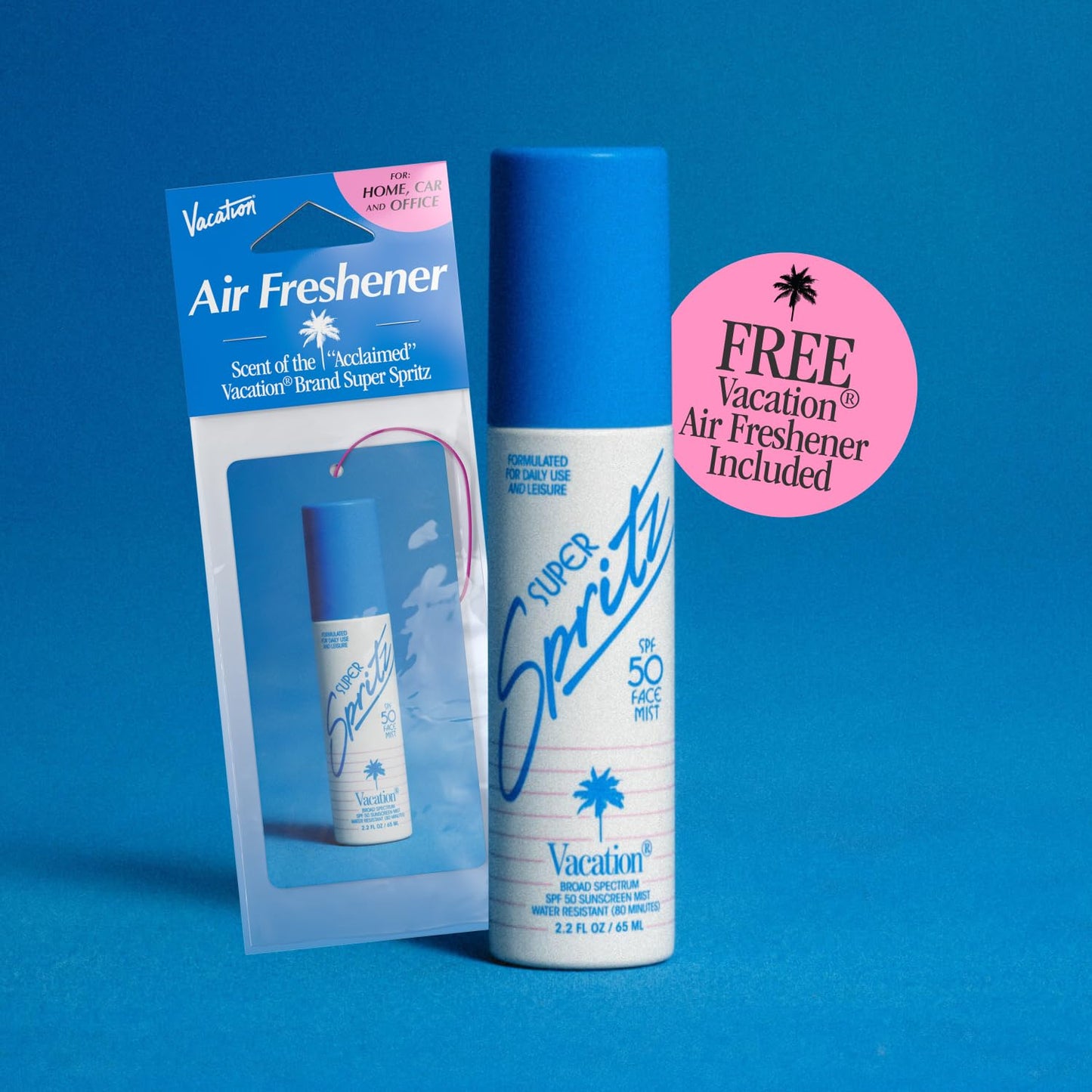 Vacation Super Spritz SPF 50 Face Sunscreen Spray and Air Freshener Bundle, 2.2 Fluid Ounces - Daily Face Mist, Lightweight, Water-Resistant, Non-Comedogenic, Vegan