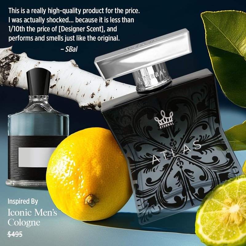 Eternal Atlas Men's Cologne - Long-Lasting Eau de Parfum | 3.4 oz Vegan Fragrance with Clean Ingredients