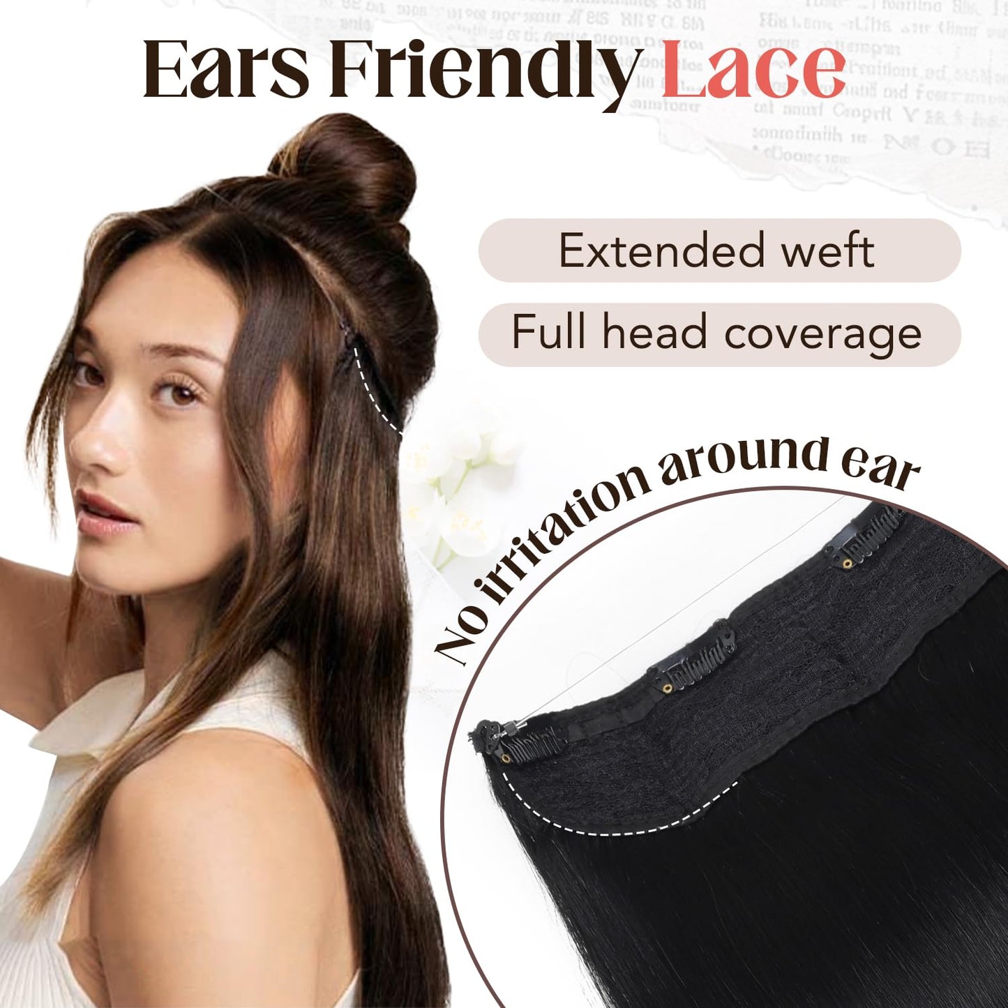 XDhair Hair Extensions Wire Human Hair 70g 14 Inch Hairpieces Jet Black Invisible Wire Hair Extensions with Adjust Secure 4 Clips(#1-14inch)