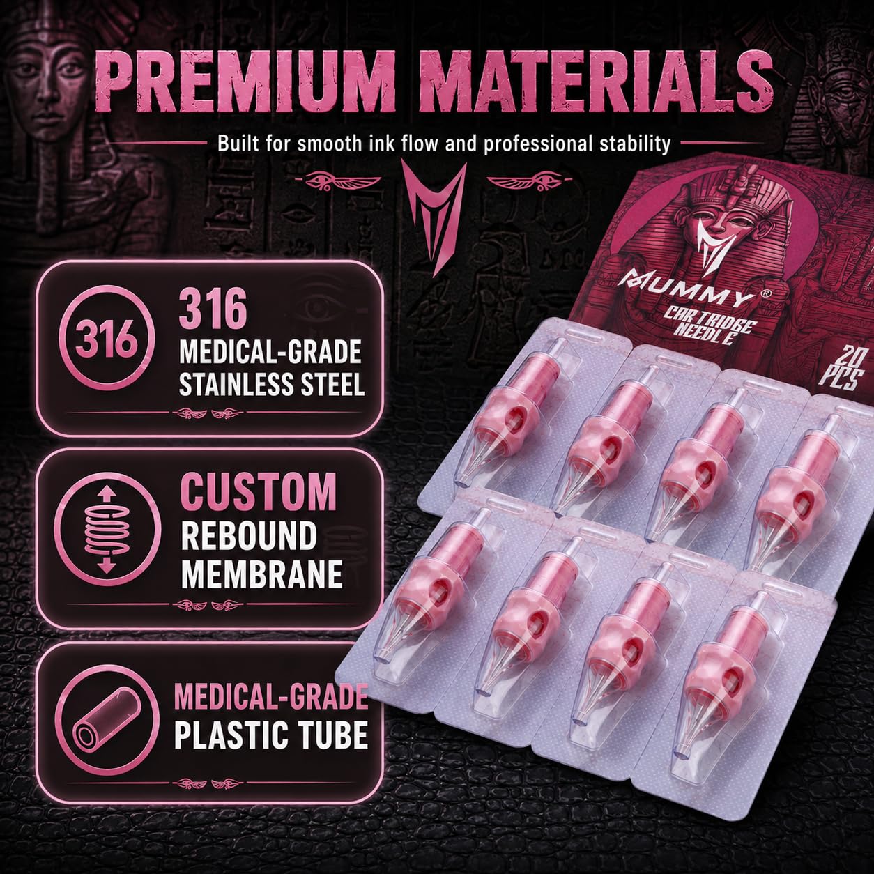 Mummy Tattoo Needle Cartridges Mixed Round Shader Bugpin 50pcs, 3/5/7/9/11RS