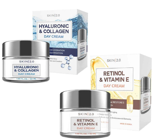 Skin 2.0 Moisturizer Facial Day Cream Moisturizer Value Set - Retinol and Vitamin E, Hyaluronic Acid and Collagen