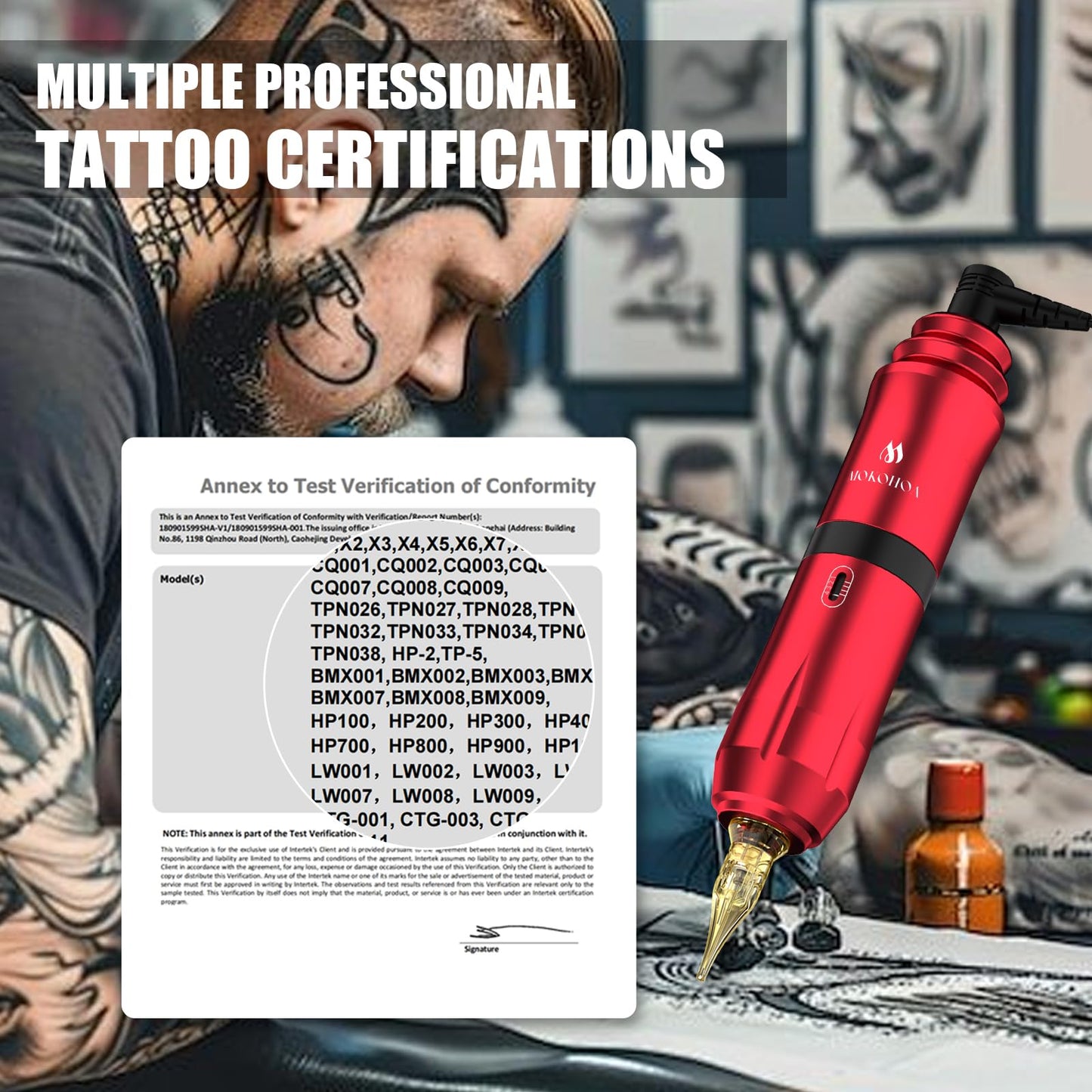Tattoo Gun Kit Complete Tattoo Kit, Tattoo Machine Kit for Beginners, Rotary Tattoo Pen Kit,10 Pro Tattoo Cartridge Needles,10 Ink Color Set for Tattoo Supplies (Red)