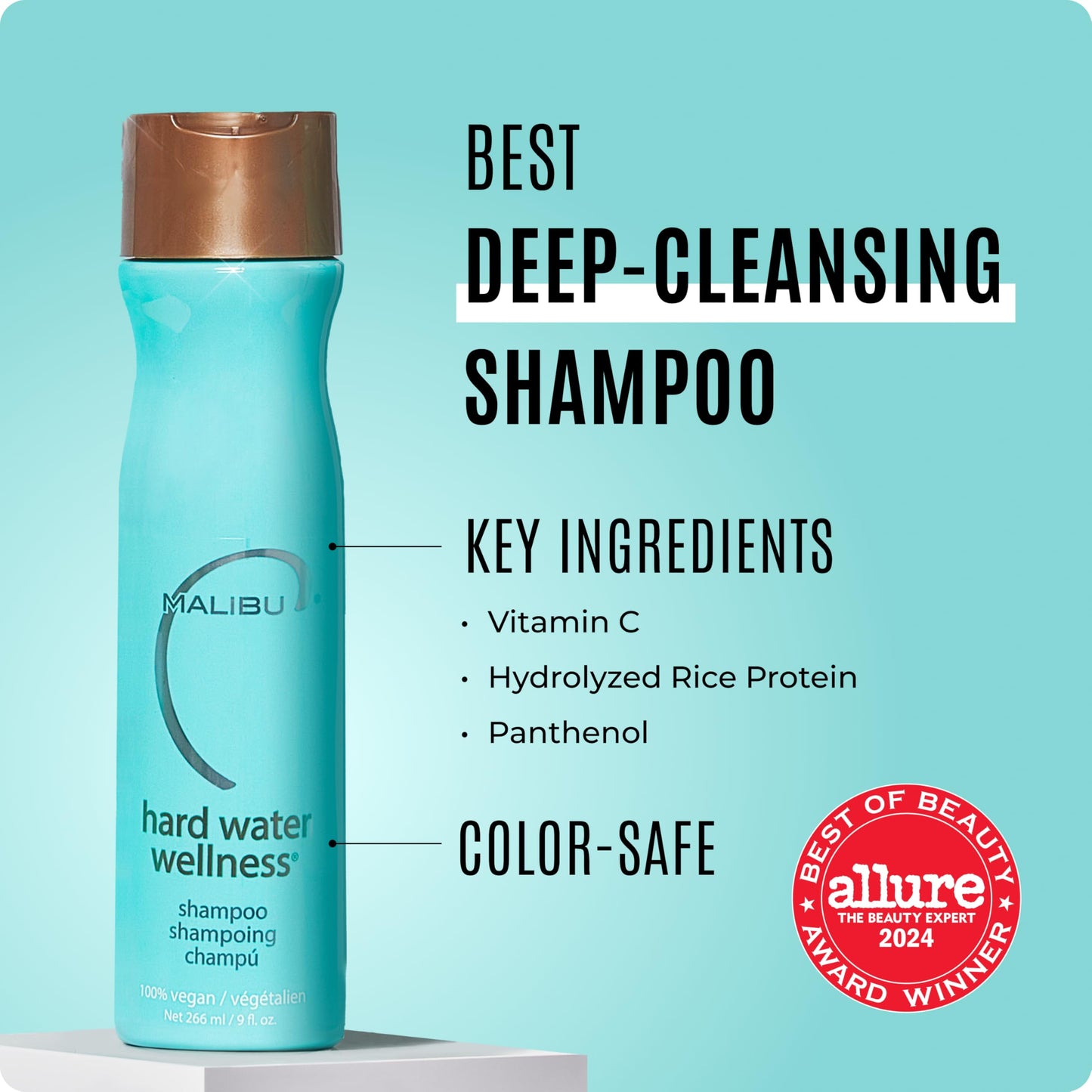 Malibu C Hard Water Wellness Shampoo - Hydrating, Sulfate-Free Hair Care for Hard Water - Removes Minerals and Buildup (9 oz)