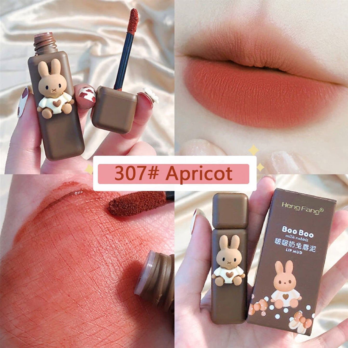 Domality 4pcs Bunny Rabbit Flavor Lip Gloss Set for Lips & Cheeks, 4 Colors Matte Velvet Mousse Liquid Lipstick, Soft Lightweight Smooth Lip Mud, Long Lasting Waterproof Lip Makeup Kit