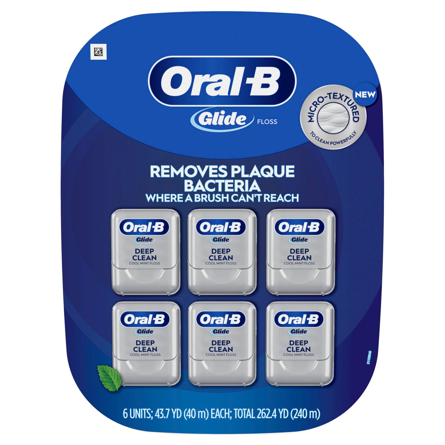 Oral-B Glide Deep Clean Dental Floss, Cool Mint, 6 Pack (262.4 YD Total) - Shred-Resistant Smooth Dental Tape for Tight Spaces