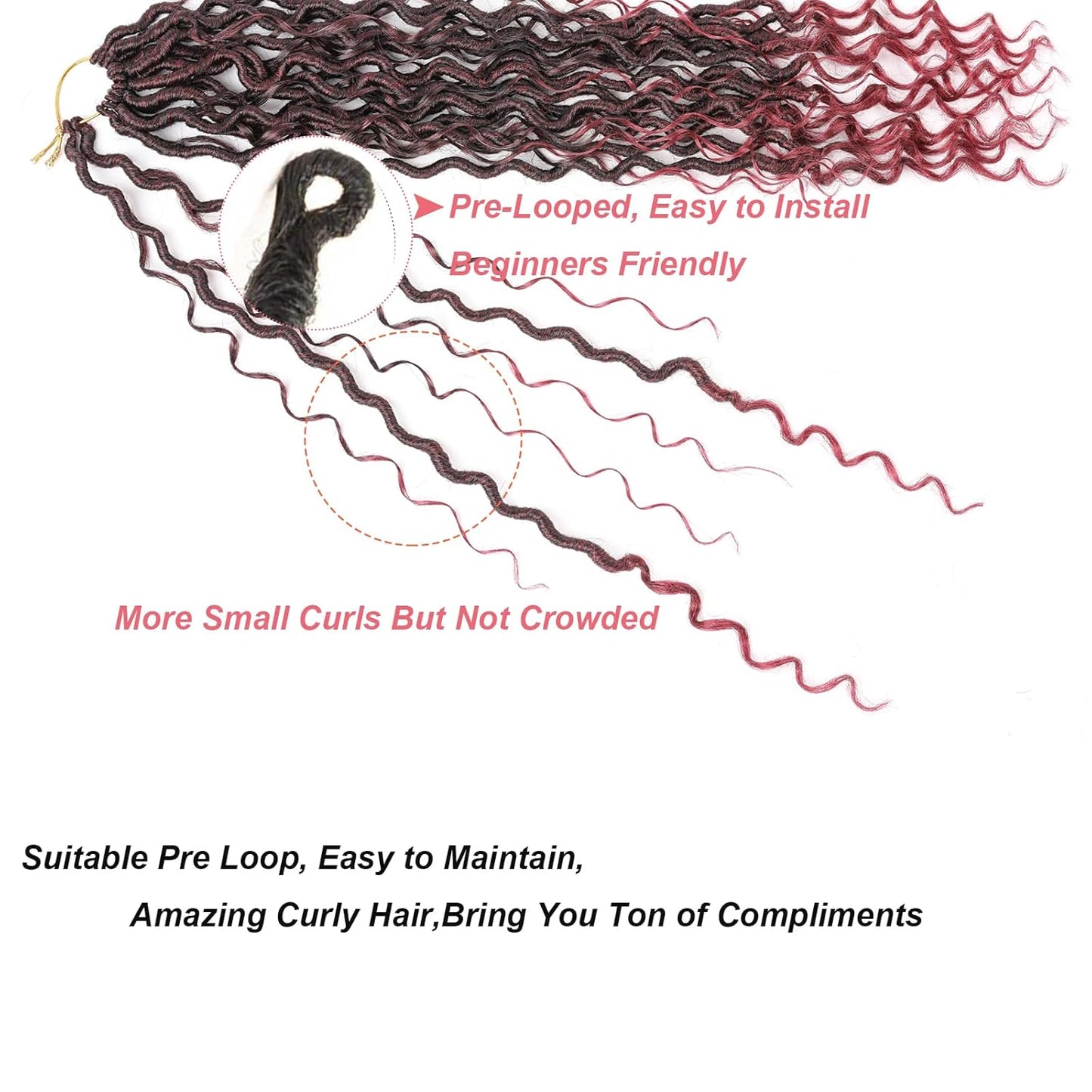 Ombre Burgundy Red Boho Goddess Locs Crochet Hair - 22 Inch, 8 Packs Synthetic Faux Locs with Curly Ends