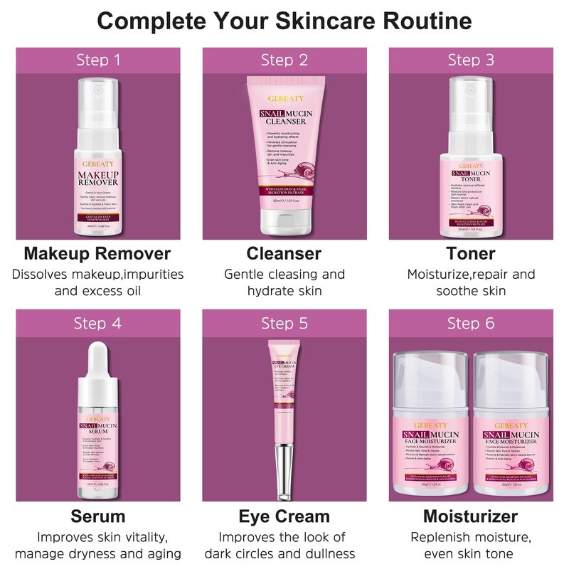 Christmas Gifts for Women,7 Pcs Skin Care Set,Hydrating Moisturing Repairing Soothing Snail Mucin Facial Skin Care Routine Kit for Dull Skin & Dry Skin,Skincare Gift Set Women
