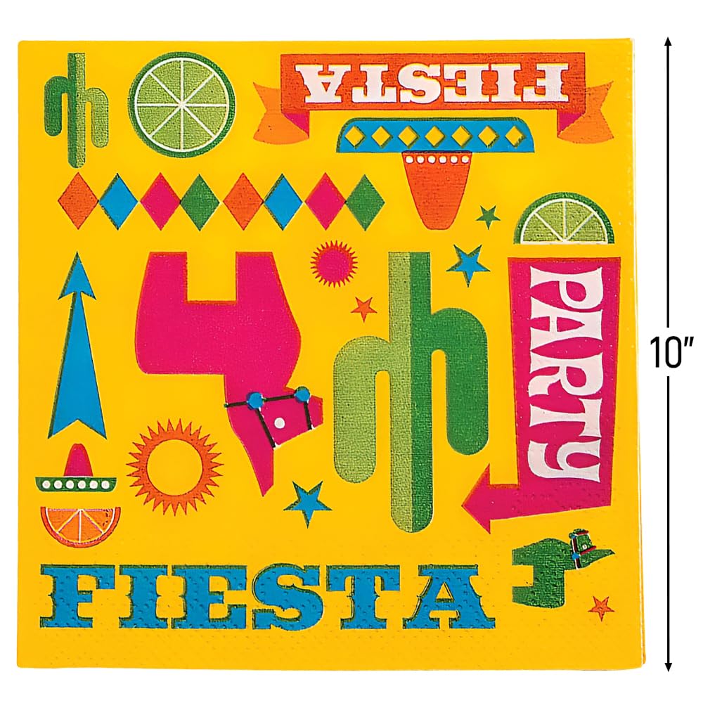 Fiesta Party Beverage Napkins for Cinco de Mayo (Set of 16) Party Supplies, Southwest Decoration Accessories