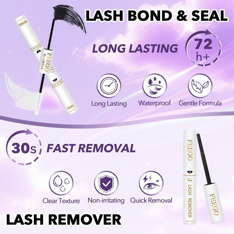 FEEGO Lash Extension Kit 100D/ 200D Fluffy 10-20MM D Curl Lash Clusters Eyelash 160pcs Extension Kit Individual Double headed mascara brush and Seal Lash Remover Lash (200D LASH KIT)