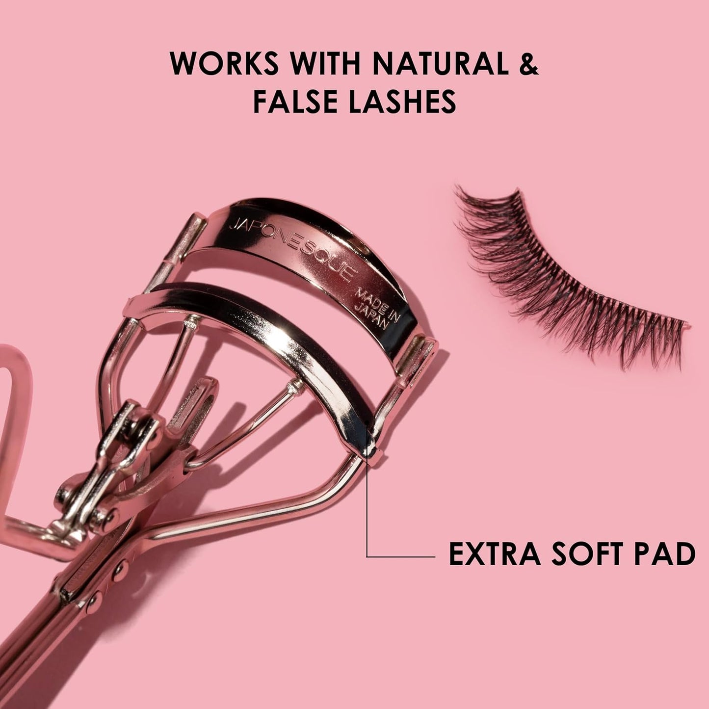 JAPONESQUE Eyelash Curler - Instant Power Curler for Longer Lashes | Silicone Pad, Nickel Finish