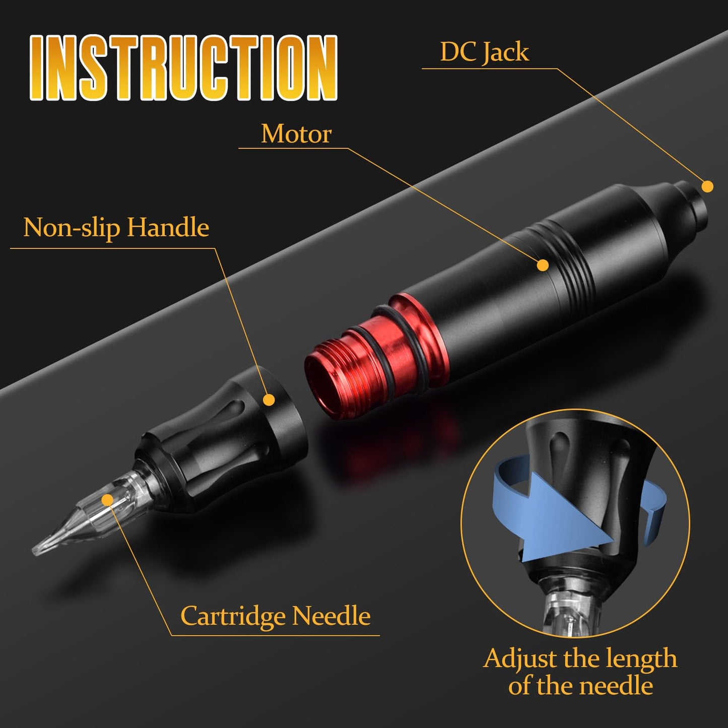 BAMTTOO Tattoo Pen Kit Tattoo Cartridge Needles Tattoo Machine for Beginners Rotary Tattoo Pen Kits Complete Tattoo Sets (BLACK)