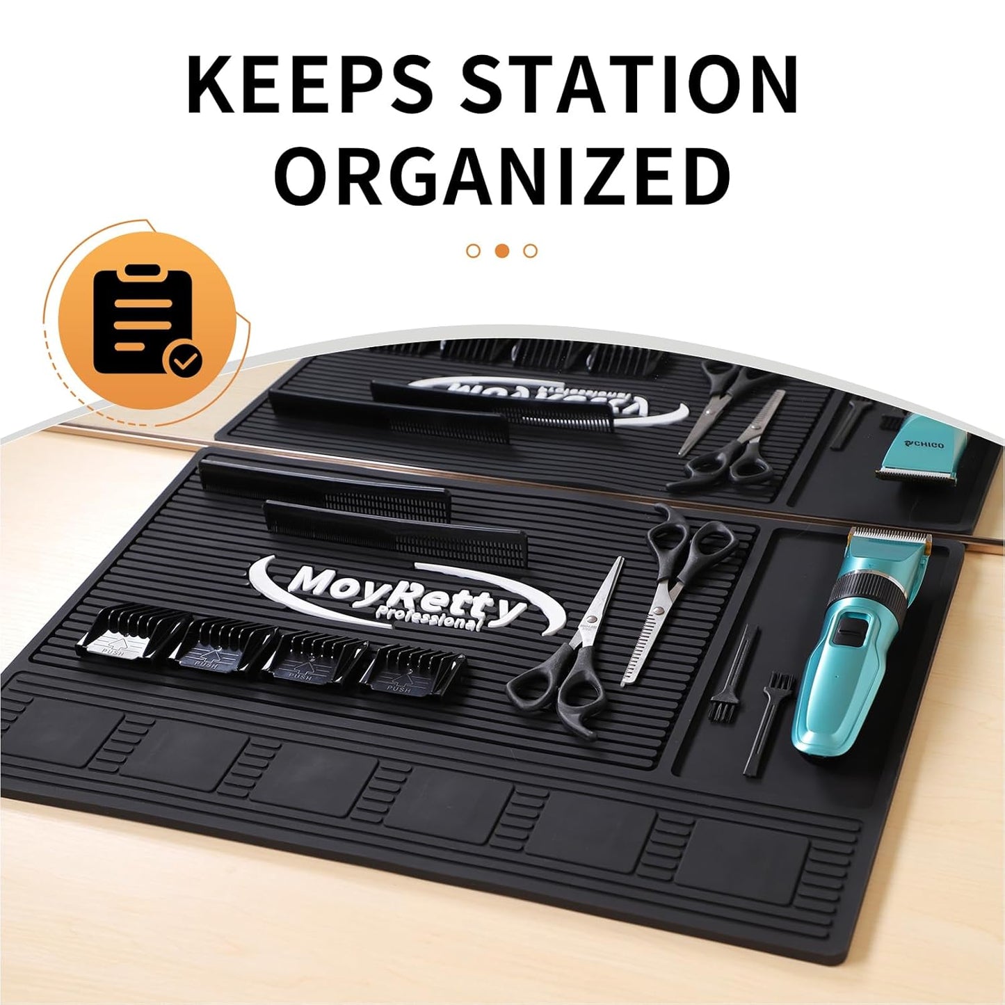 Magnetic Barber Mat for Clippers - 6 Strong Organizer Stations | Anti-Skid Rubber, 18.9" x 12.6", Black