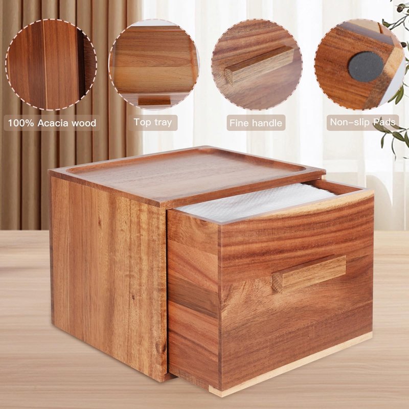 Disposable Face Towel Holder, Acacia Wooden Face Towel Container Compatible with Clea Skin Club Clean Towels XL, Drawer Storage Box, Makeup Remover Organizer for Vanity, Bathroom（no face Towel）