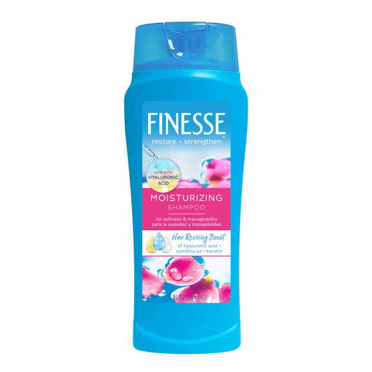 FINESSE Moisturizing Shampoo for Men & Women for Dry or Damaged Hair, Made with Hyaluronic Acid, Camellia Oil & Keratin, 13 Fl Oz, 6 Pack