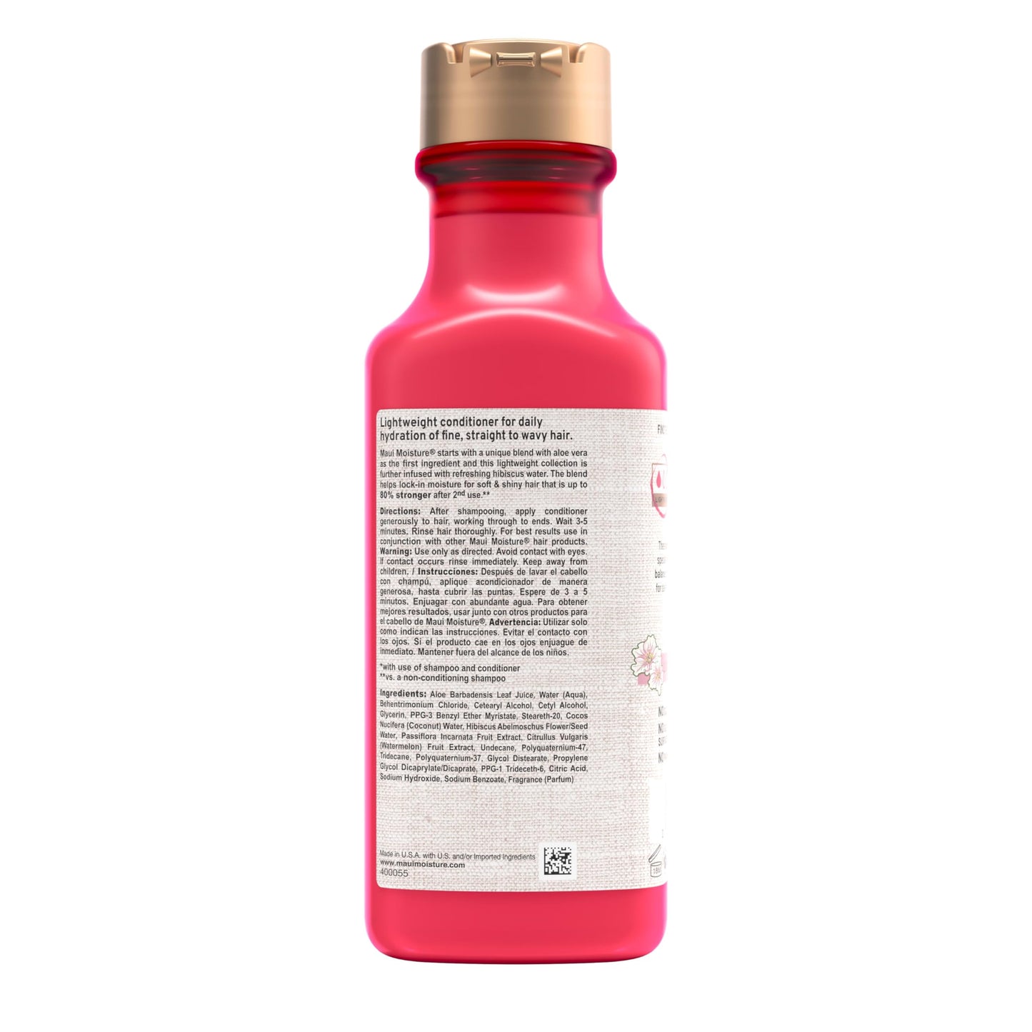 Maui Moisture Lightweight Hydration + Hibiscus Water Conditioner, Nourishing Aloe Vera Conditioner Softens & Quenches Hair, Vegan & Silicone-Free, 13 Fl Oz