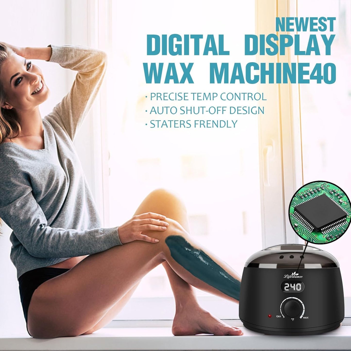 Waxing Kit for Women & Men - L2 Digital Wax Pot Warmer with 14.1oz Hard Wax Beads & 42 Accessories for Home Brazilian & Bikini Hair Removal