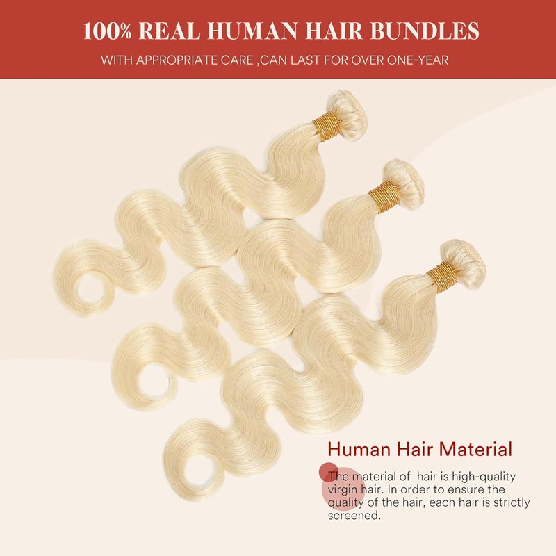613 Blonde Body Wave Hair Bundles - 100% Unprocessed Brazilian Virgin Human Hair | 10-12-14 Inch, 3 Bundles, Double Weft
