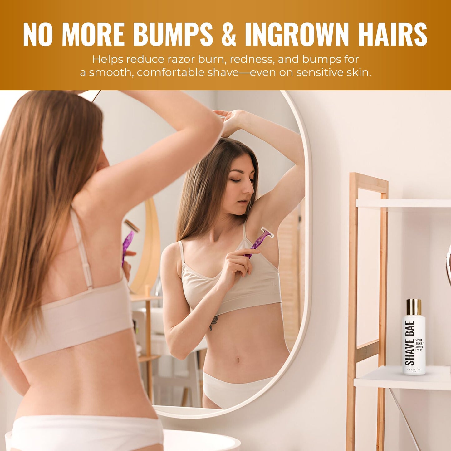 Shave Bae All-Natural Shave Oil – No Razor Burn or Bumps - Get a Silky Smooth Shave - Plant-Based, Nontoxic Shaving Oil Perfect for Bikini Body Beard | Made in USA, 4 Fl Oz