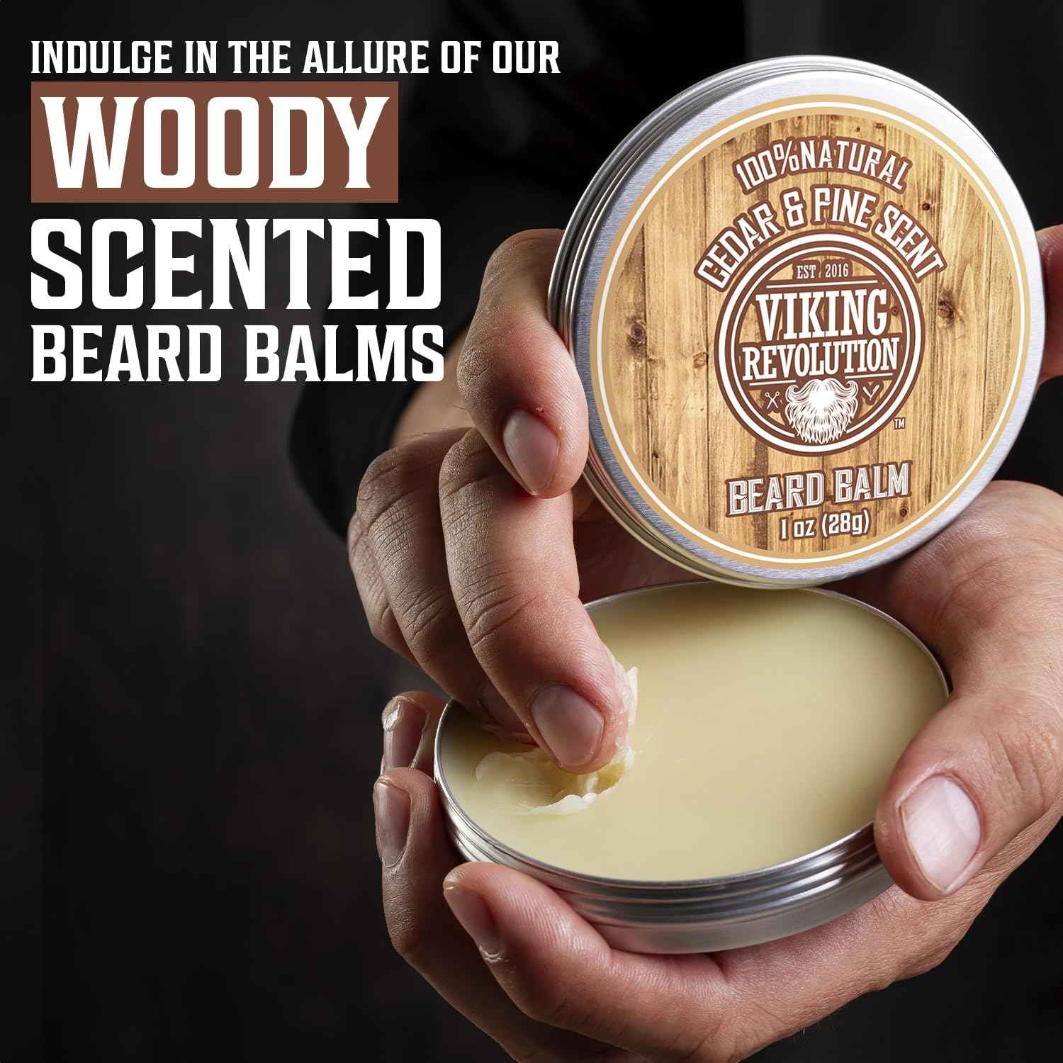 Viking Revolution 4 Beard Balm Variety Pack (1oz Each) - Sandalwood, Pine & Cedar, Bay Rum, Clary Sage - Styles, Strengthens and Softens Beards and Mustaches - Wax for Men