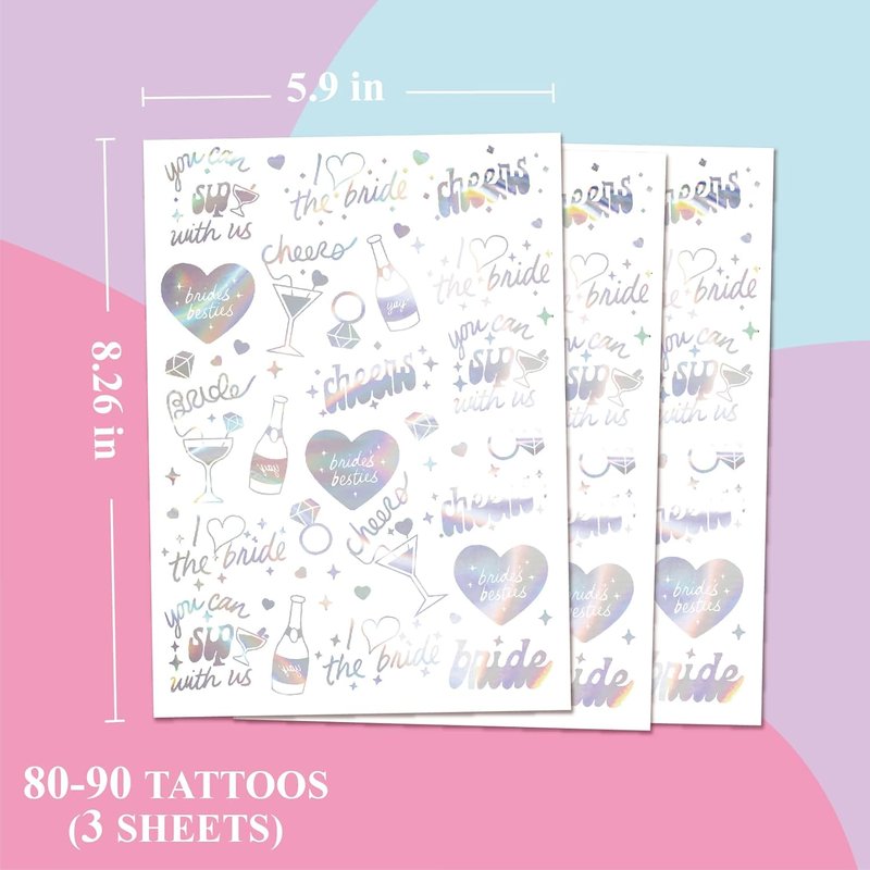 Wedding Cheers Bachelorette Temporary Tattoos - 80+ Glitter Designs | Fun Party Favors for Bridesmaids & Bridal Showers
