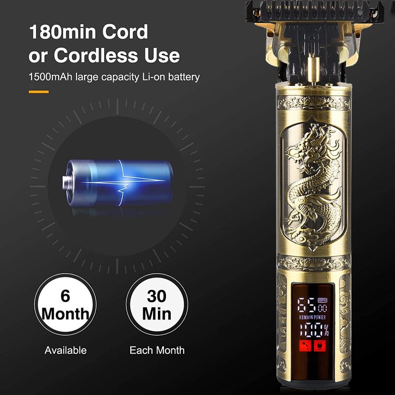 Professional Hair Clippers - Cordless Zero Gapped Trimmer for Men | Rechargeable with LED Display
