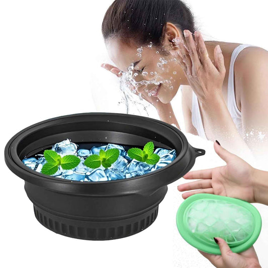 MOQRUAO 1PackFace Bowl for Ice with Built-in Ice Tray – Collapsible Silicone Facial Ice Bath Bowl for Cold Plunge Therapy, Skin Tightening & Acne Relief – Portable Spa Tool for Home & Travel (Black)