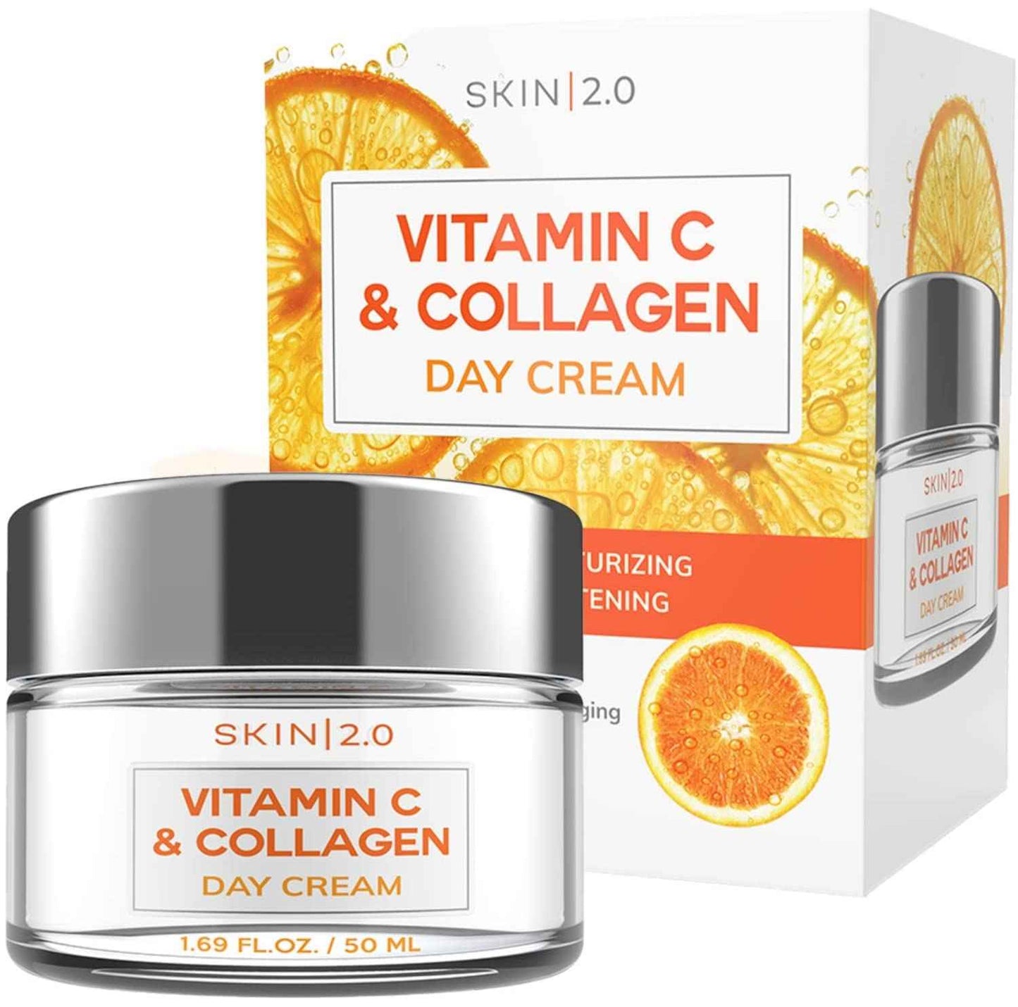 Skin 2.0 Moisturizer Facial Day Cream Moisturizer Value Set - Hyaluronic Acid and Collagen, Vitamin C and Collagen