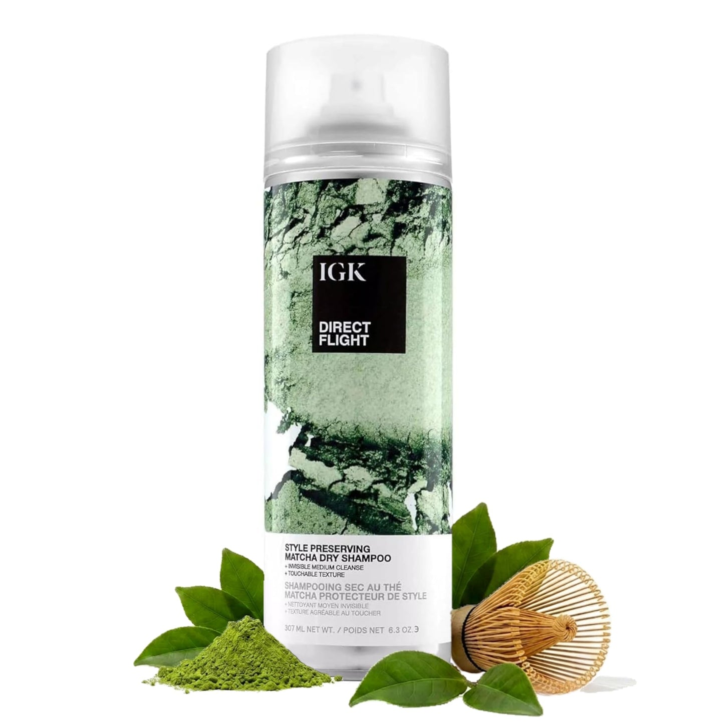 IGK DIRECT FLIGHT Multi-Tasking Matcha Dry Shampoo | Lightly Cleanses, Absorbs Oil and Refreshes Hair | No White Residue | Adds Volume and Texture | 6.3 Oz