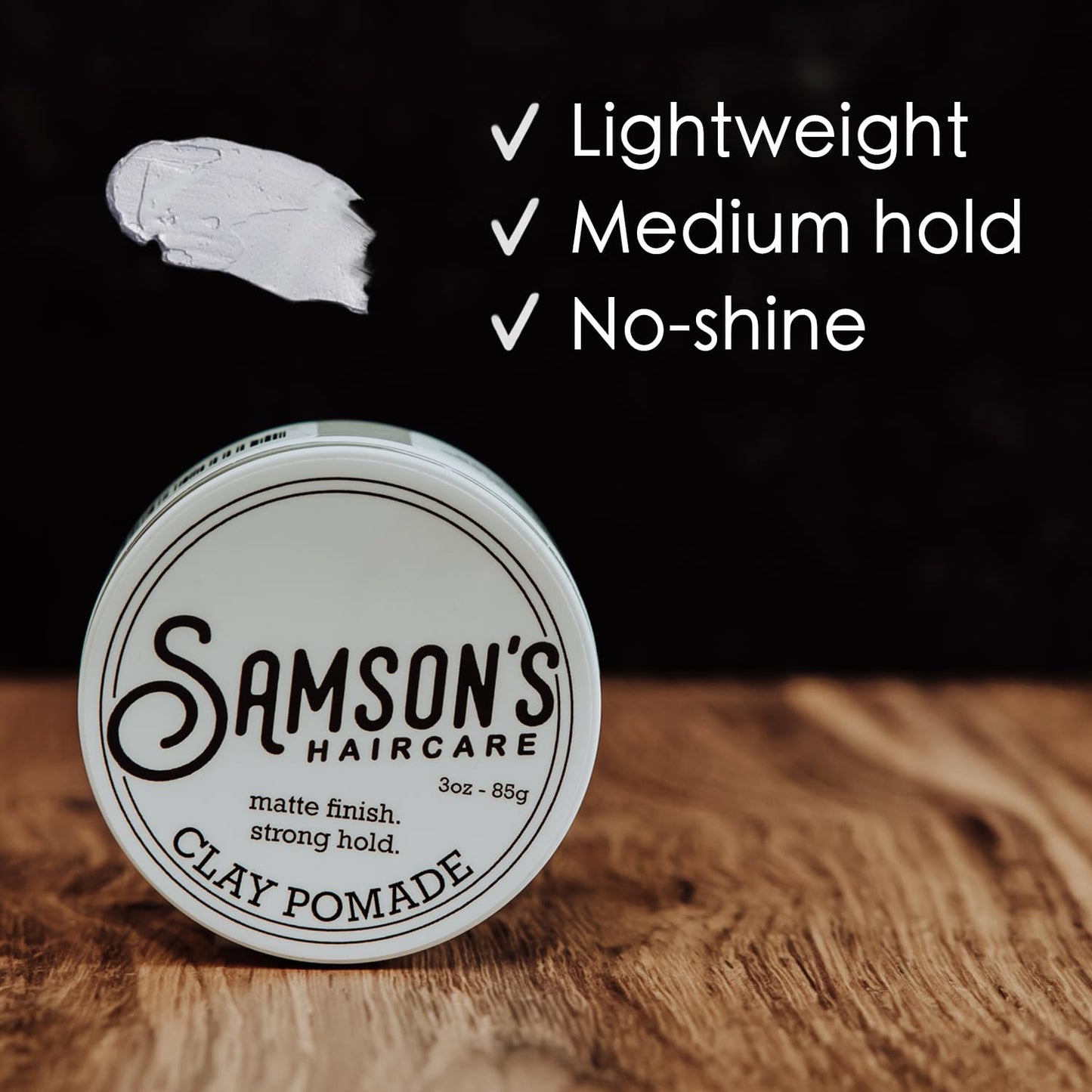 SAMSON'S HAIRCARE Lightweight, Medium Hold, No-Shine, Water-Based Clay Pomade - Nourishes and Holds Hair, 3 oz.