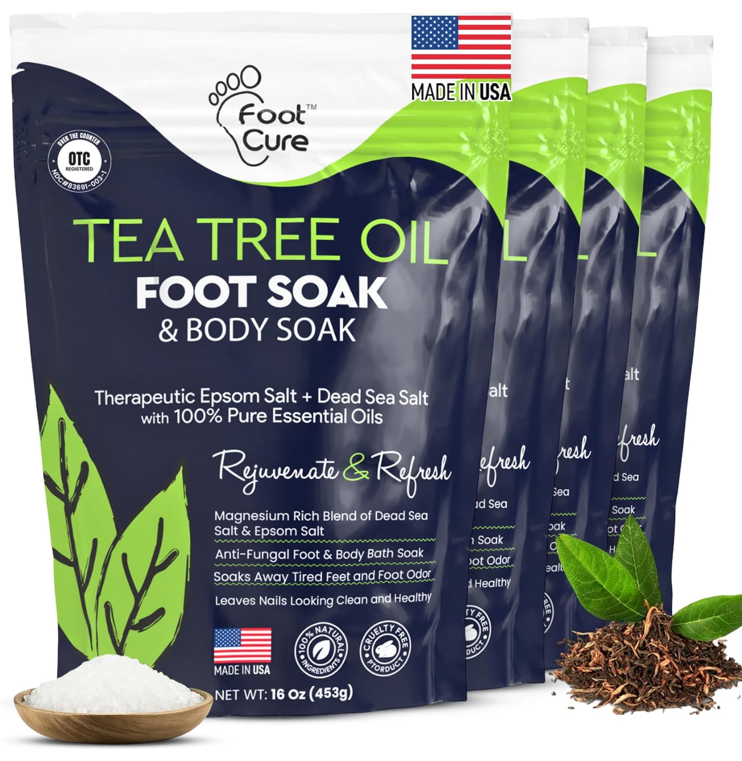 Tea Tree Oil Foot Soak with Epsom Salts - Relieve Pain, Soreness, Fungal Issues | Pack of 4