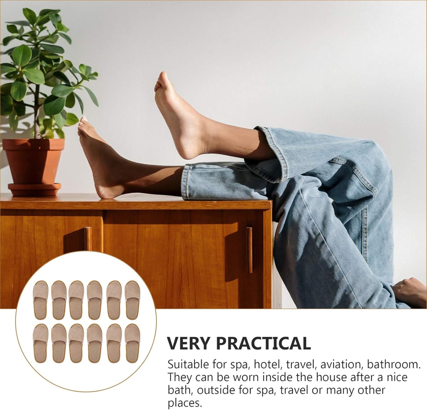 Disposable Travel Slippers - Open Toe Nonslip Indoor Spa Footwear | 6 Pairs for Guests