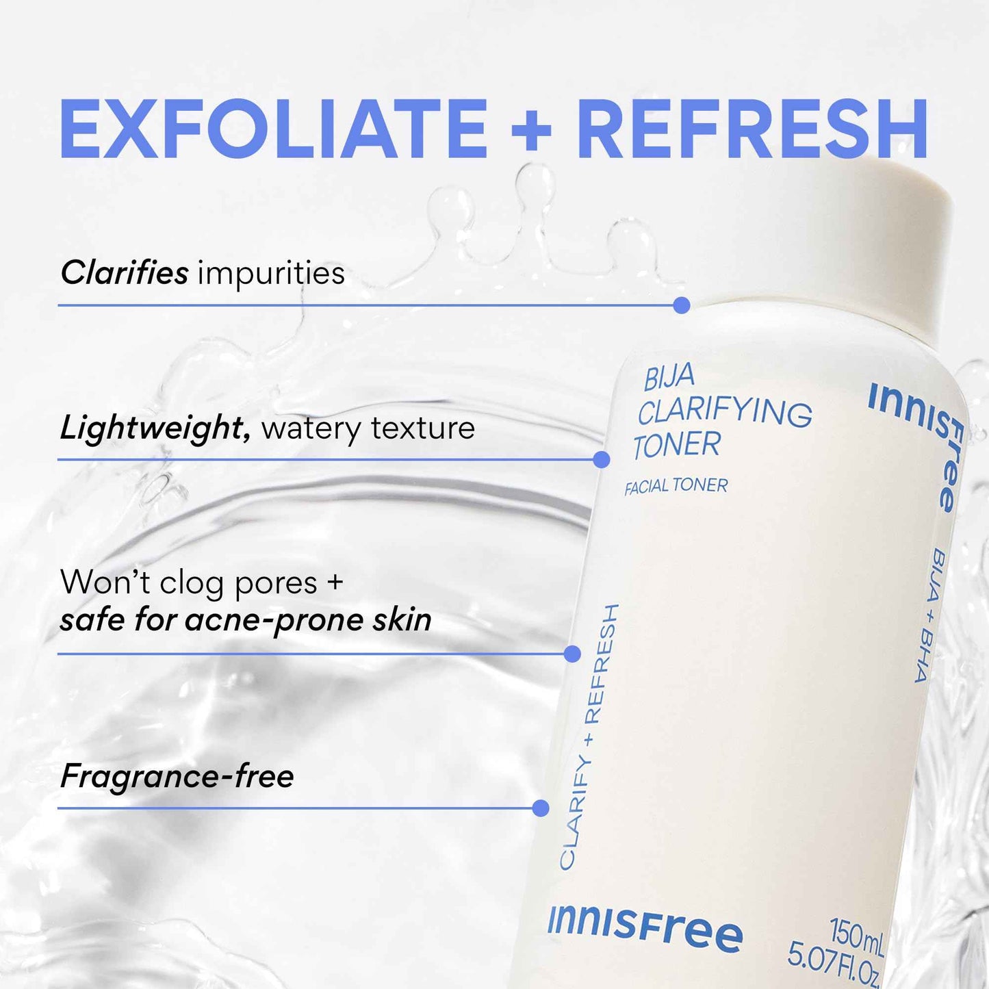 innisfree Bija Toner with Salicylic Acid, Korean Skincare for Pore Care, Smoothing, Clarifying, Oil Control