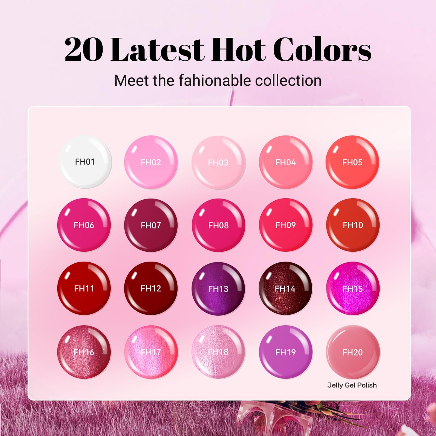 JODSONE Gel Nail Set 20+3 Colors High Shine Gorgeous Gel Polish Base Top Matte Coat Nice Gifts Show Charm