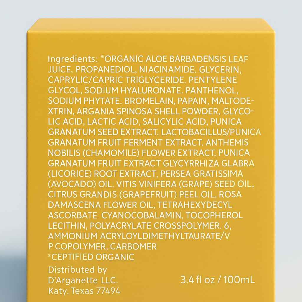 D'Arganette Sunshine Glow Face Mask with Grapeseed Oil & Niacinamide, Facial Scrub & Gentle Face Exfoliator to Cleanse Pores, Smooths, Hydrates and Brightens Skin- - 3.4 oz- Made In USA