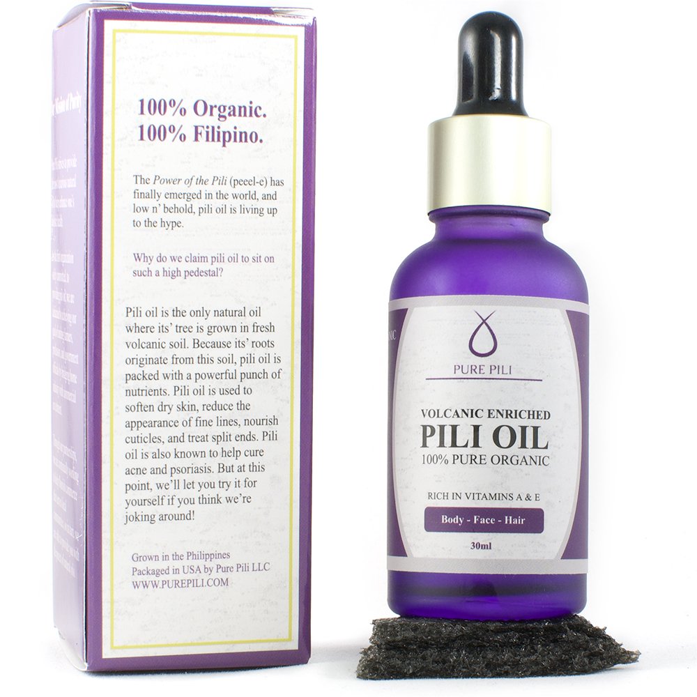 Pure Pili ORGANIC Pili Oil For Skin, Hair, Face, Nails, Beard & Cuticles -100% Volcanic Enriched Anti Aging, Anti Wrinkle, Cold Pressed Moisturizer, 30 ml