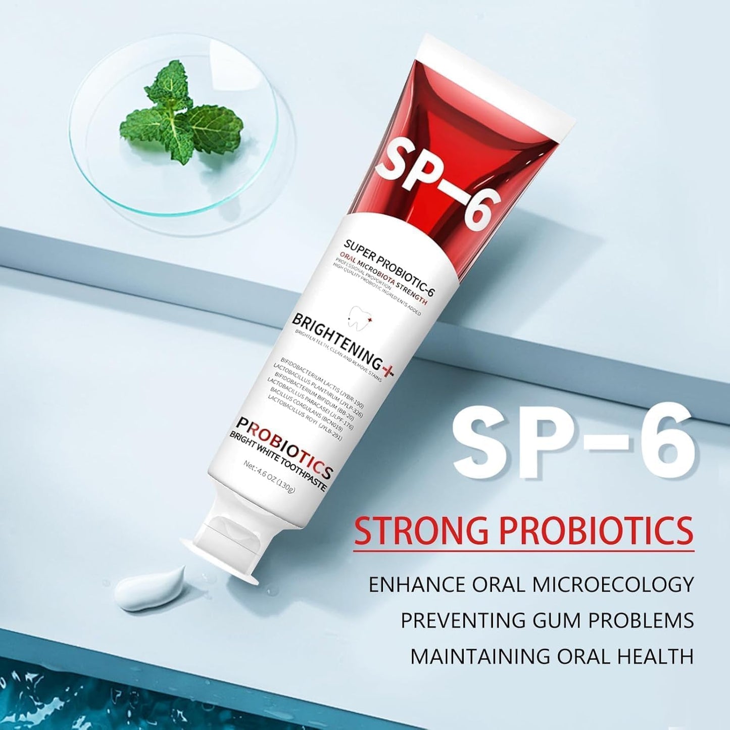 3PCS SP-6 Probiotic Whitening Toothpaste, Enhanced Formula with 6 Probiotics for Teeth Whitening and Gum Health, Enamel-Safe, Fluoride-Free, Fresh Mint Flavor, Ultra whitening and Fresh Breath