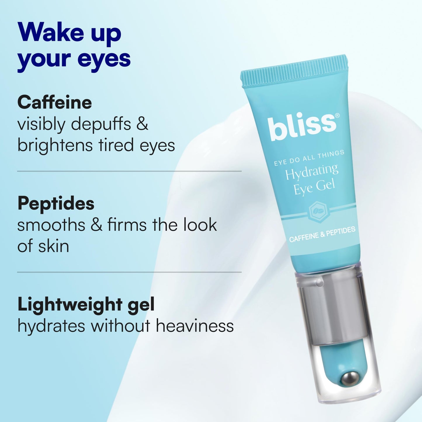 Bliss Eye Do All Things Eye Gel for Puffiness & Dark Circles, Cooling Rollerball Eye Cream with Caffeine & Peptides| Hydrates & Brightens & Depuffs Tired Looking Eyes, 0.7 fl oz