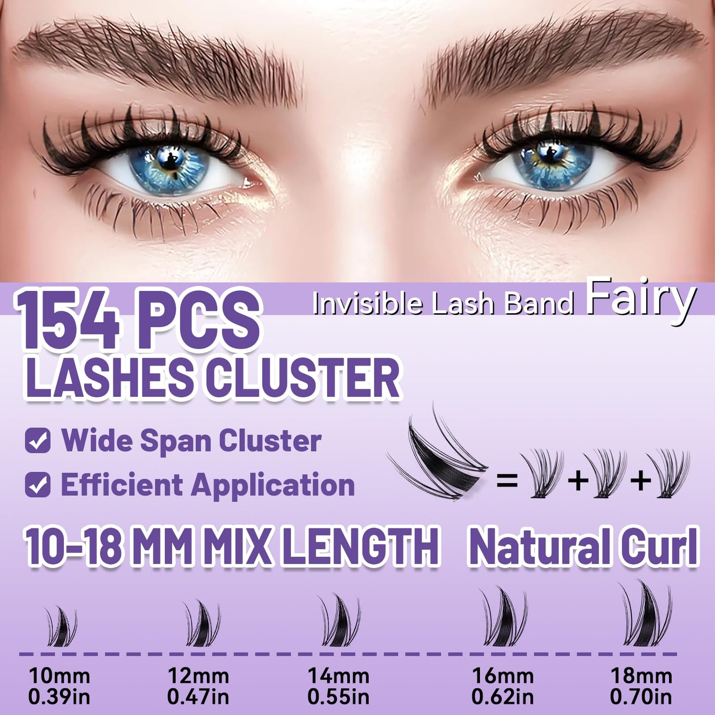 QUAFFLY Lash Extension Kit - 10-18mm Invisible Transparent Band Lashes with Bond&Seal & Remover and Tweezers for Easy Self-Application, Natural Wispy Cluster Extensions (D-Mix10-18mm kit)