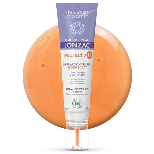 Eau Thermale Jonzac Organic Hyalu Activ C Serum for Face & Eyes - Optimized Vitamin C 5x More Stable With Hyaluronic Acid - Anti-Wrinkle - Brighter & Plumped Skin - 1.01 Fl Oz