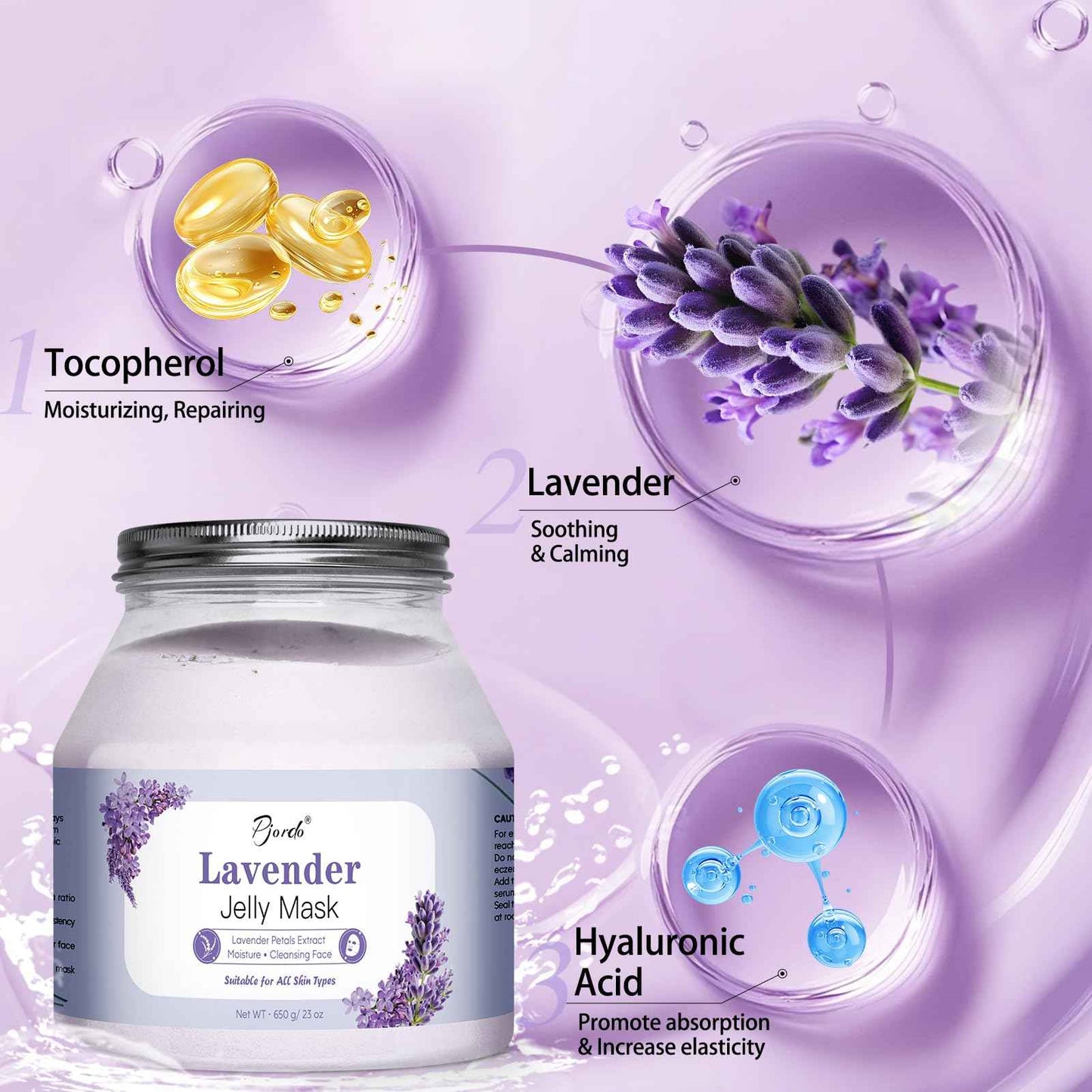 Pjordo Jelly Masks for Facials Professional, Lavender Jelly Mask Powder with Mixing Bowl Set, Peel Off Hydrojelly Mask for Moisturizing, Hydrating & Nourishing, Spa Use for All Skin