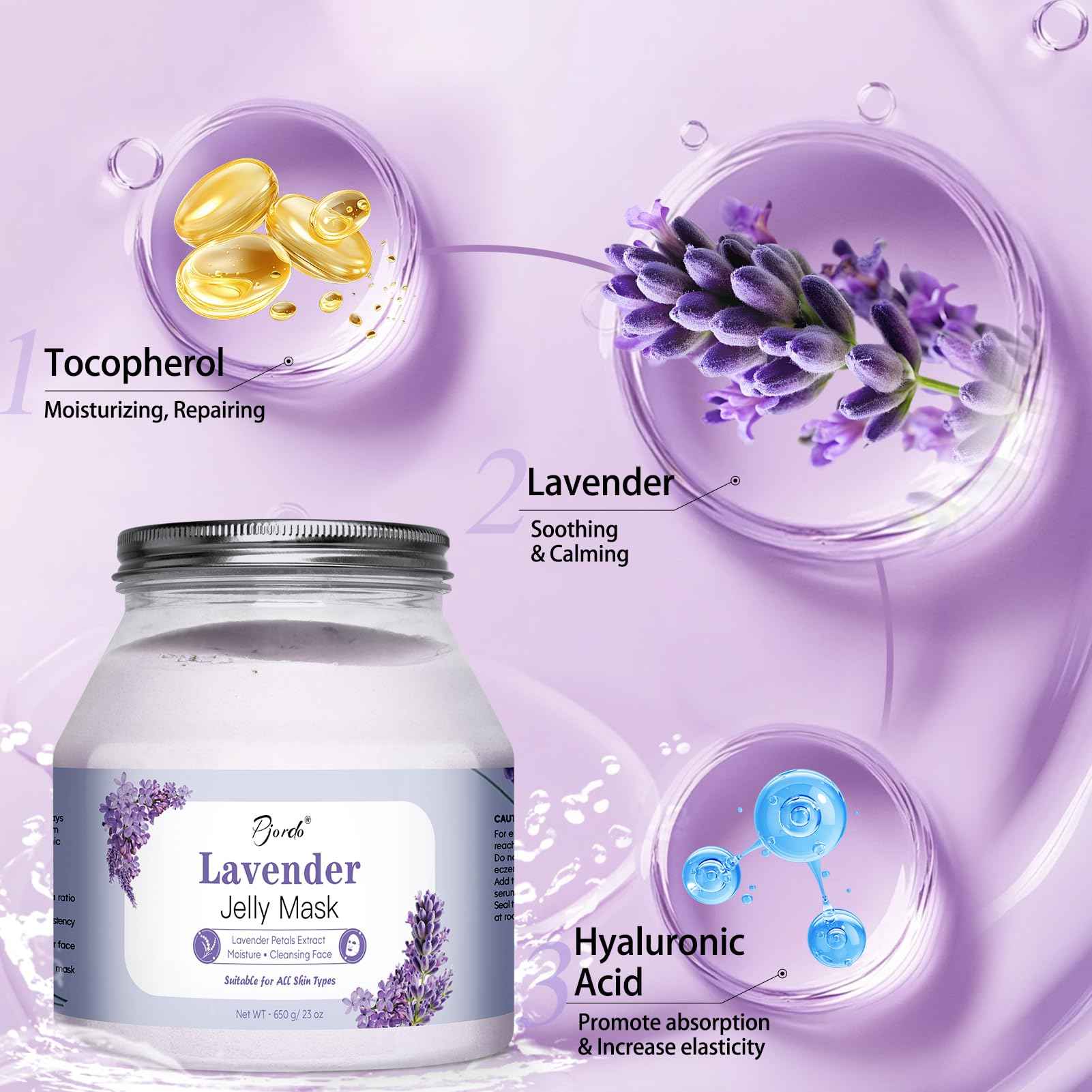 Pjordo Jelly Masks for Facials Professional, Lavender Jelly Mask Powder with Mixing Bowl Set, Peel Off Hydrojelly Mask for Moisturizing, Hydrating & Nourishing, Spa Use for All Skin