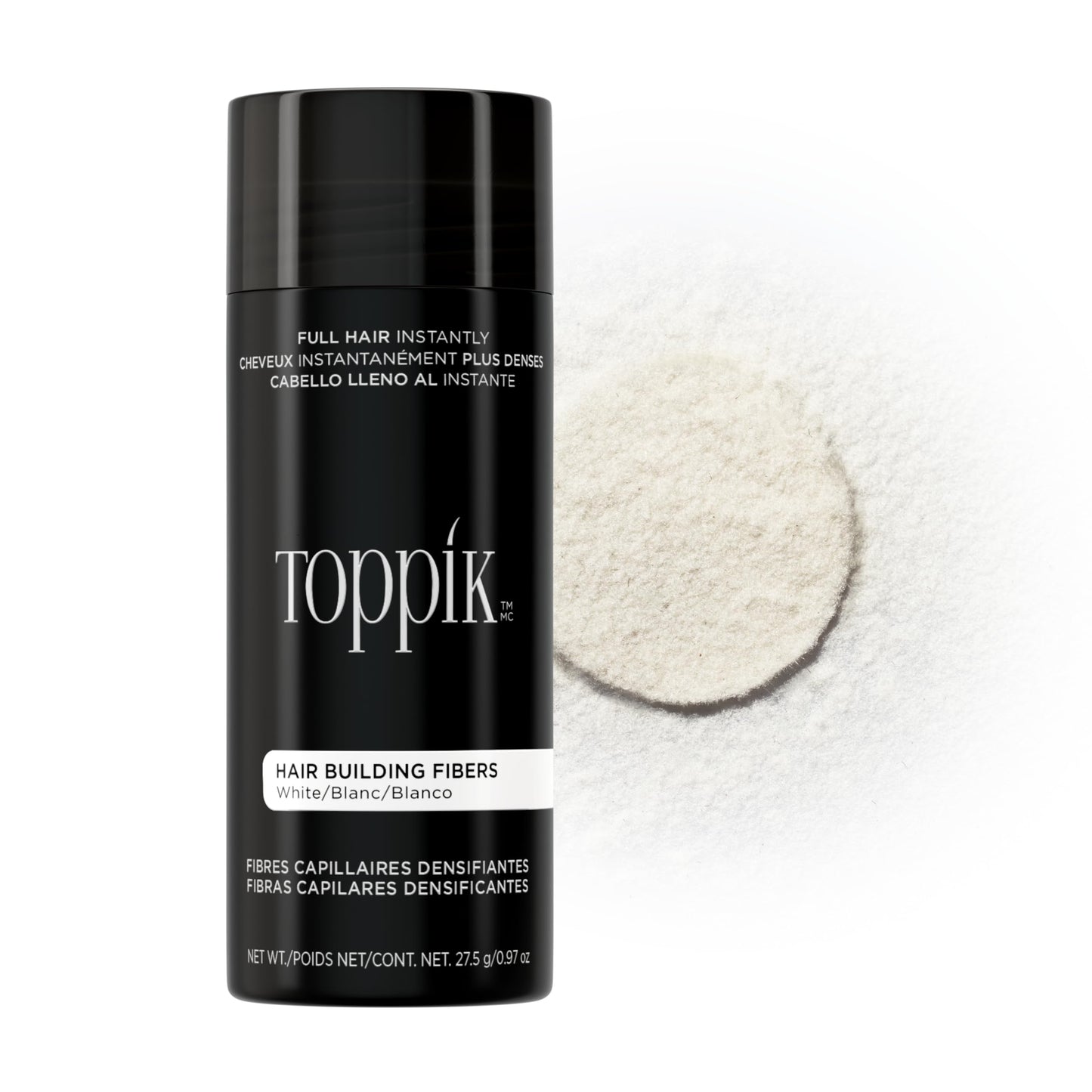 Toppik Hair Building Fibers, White, 27.5g, Fill In Fine or Thinning Hair, Instantly Thicker, Fuller Looking, 9 Shades for Men & Women, Keratin Protein Formula