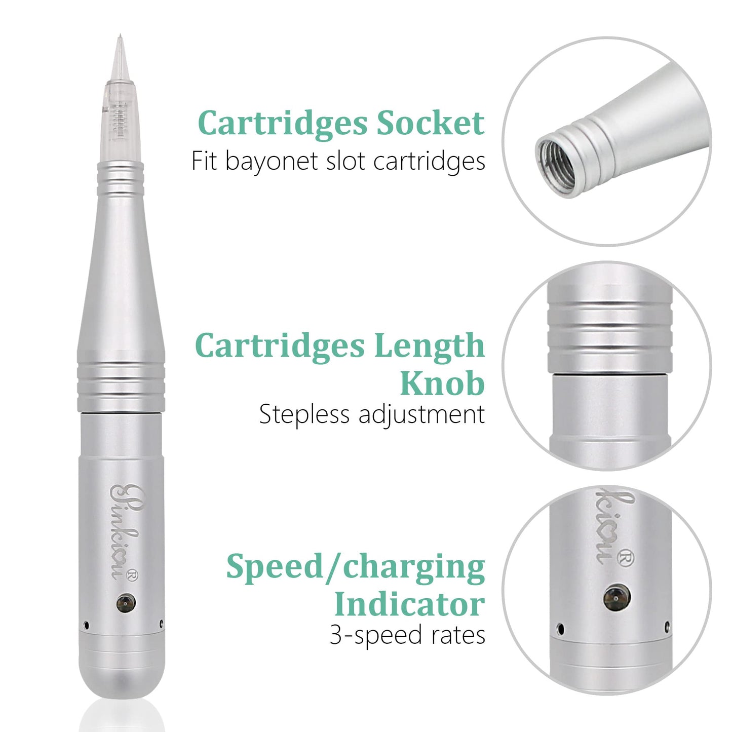 Pinkiou Permanent Makeup Machine MicroPigmentation Pen Hair Stroked Eyebrow Professional Microblading Pen Machine For EyeBrow Eyeline Lip Brow Lamination（Silver）