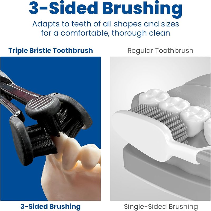 Triple Bristle Max Replacement Brush Heads - Charcoal Infused, Innovative 3-Head Design | 2 Pack (Black)