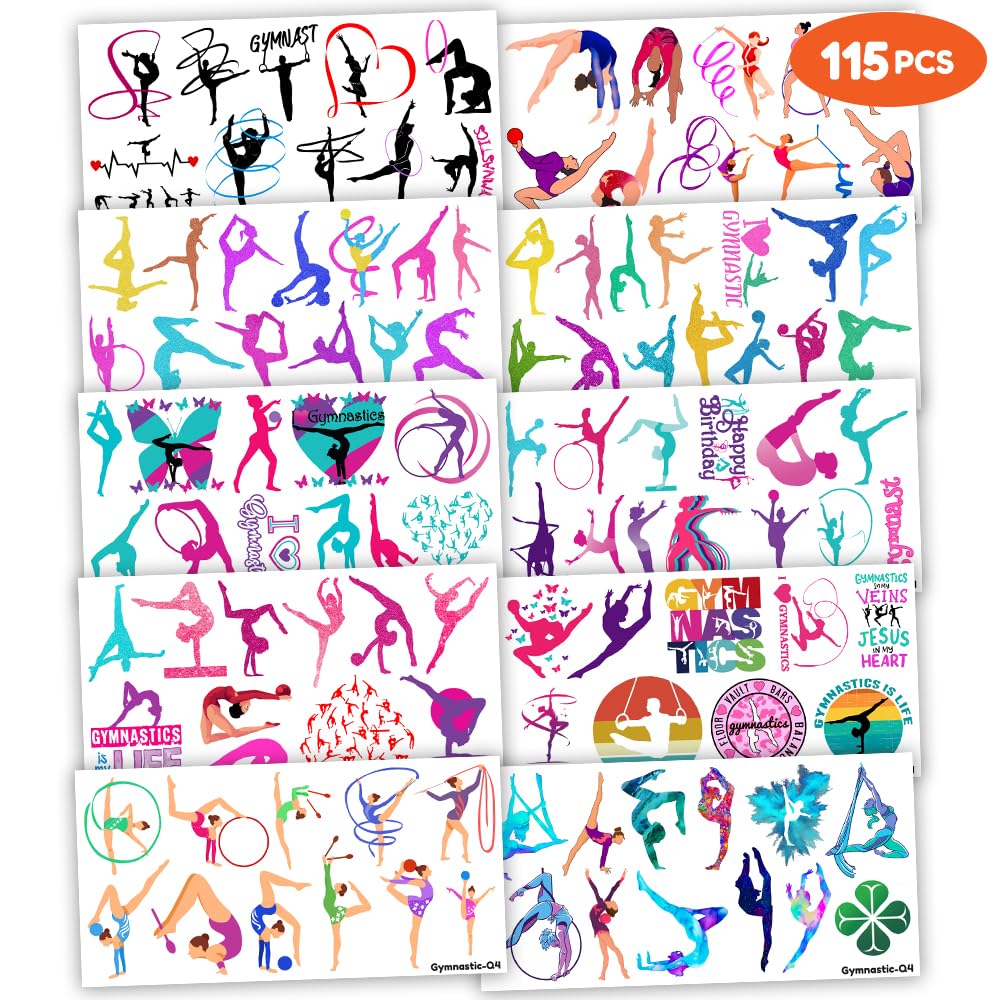 115 PCS Gymnastics Gymnast Gymnastic Temporary Tattoos - Cheerleading