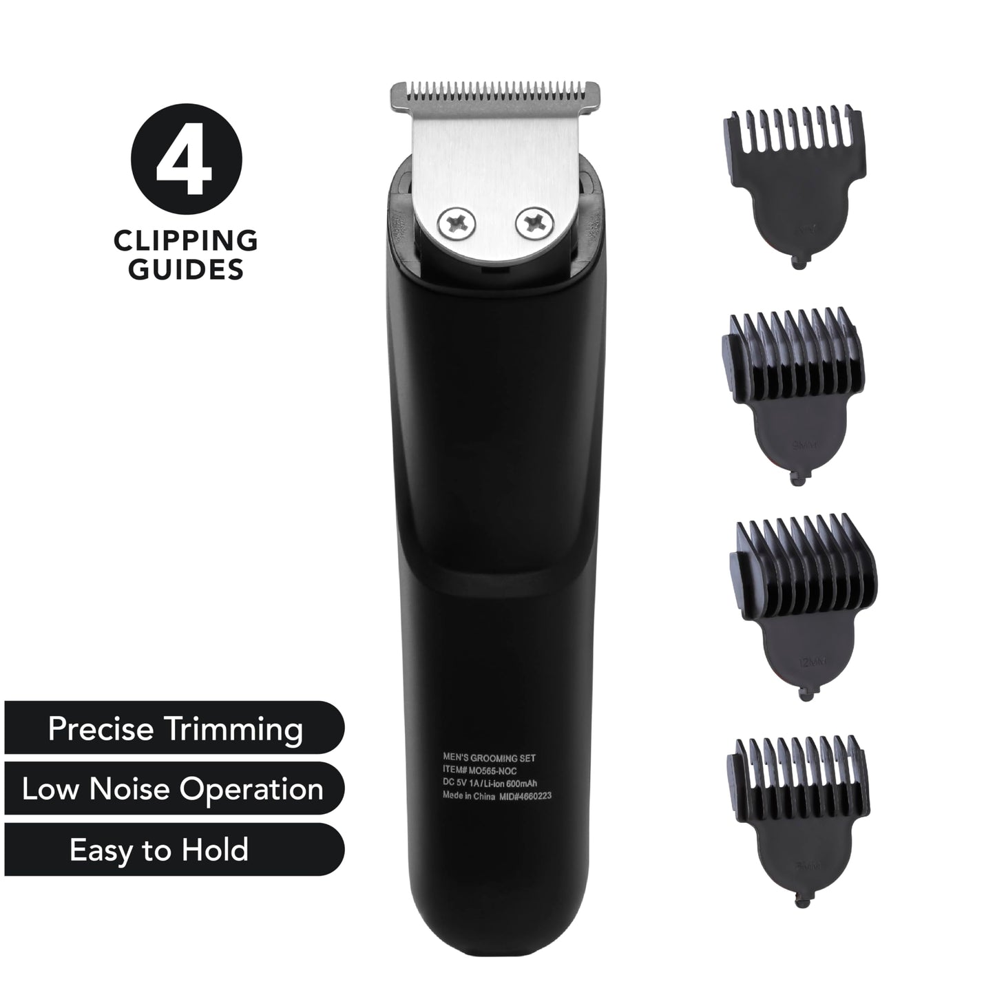 Members Only Trimmer for Men, Premium Lithium Cordless Hair and Beard Kit, 5 Interchangeable Heads, Smart LED Power Display, USB Rechargeable Battery, 4 Trimmer Guides